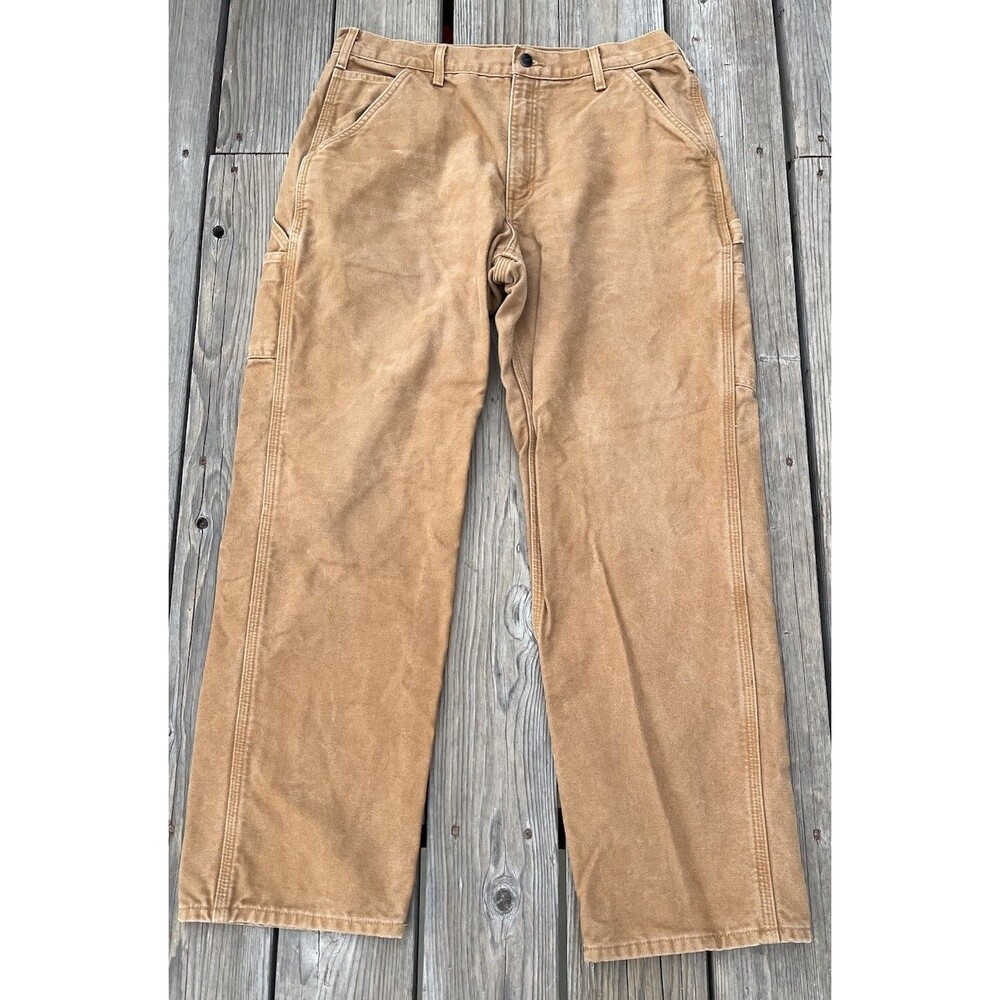 Carhartt B111 BRN Men's 36X31 Flannel Lined Dungaree Pants Duck Canvas Workwear